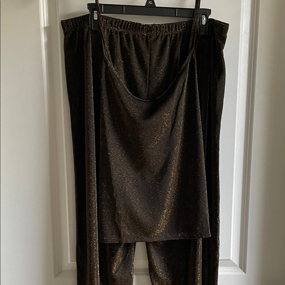Loungewear Pajama set Black sparkle XL elegant strappy top loose pant NWT sexy